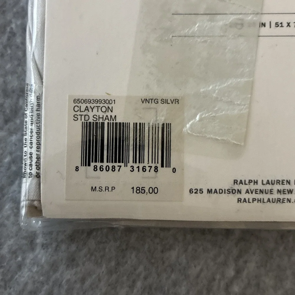 NWT Ralph Lauren Clayton Standard Sham Vintage Silver Gray Jacquard Cotton $185